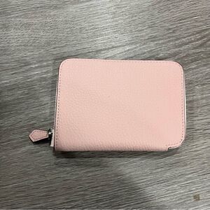 PINK leather zip around wallet Silver Hardware